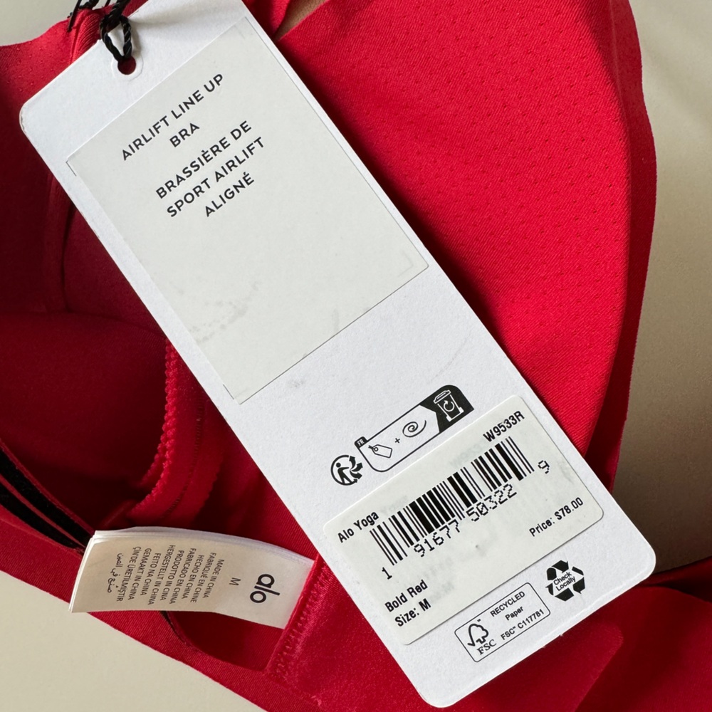 ALO Yoga Red & Black Piping Sports Bra - Picture 3 of 6